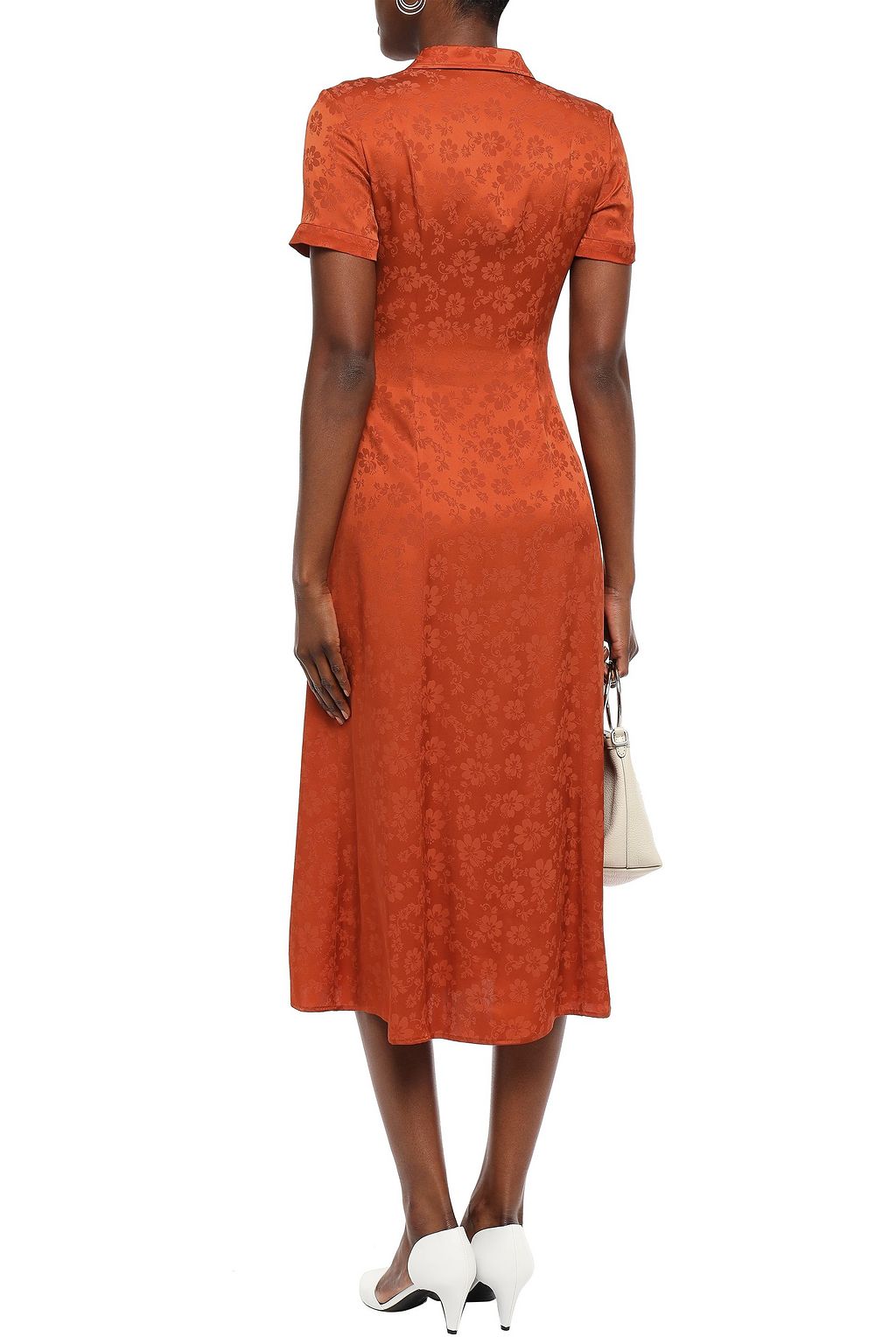 ALEXACHUNG Ruffled satin-jacquard midi shirt dress