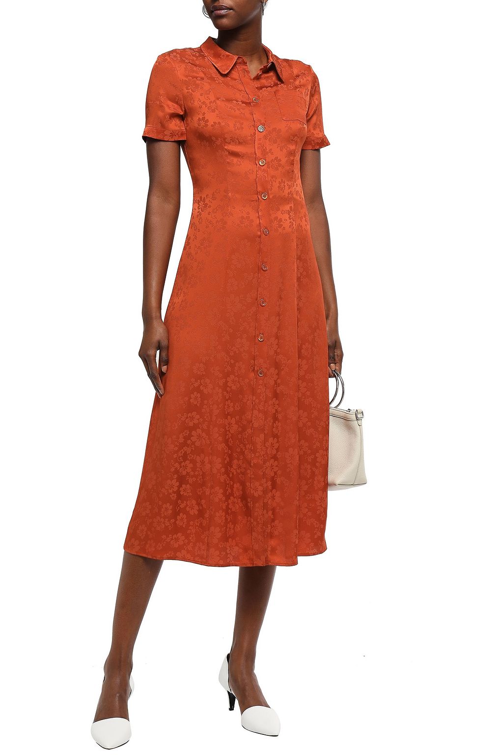 ALEXACHUNG Ruffled satin-jacquard midi shirt dress