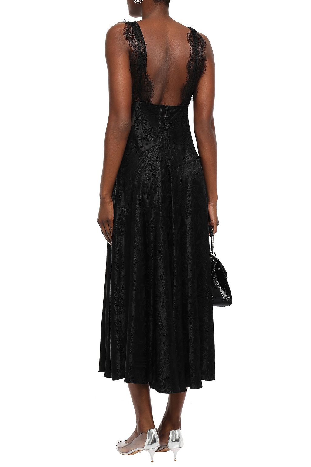 ALEXACHUNG Lace-trimmed satin-jacquard midi dress