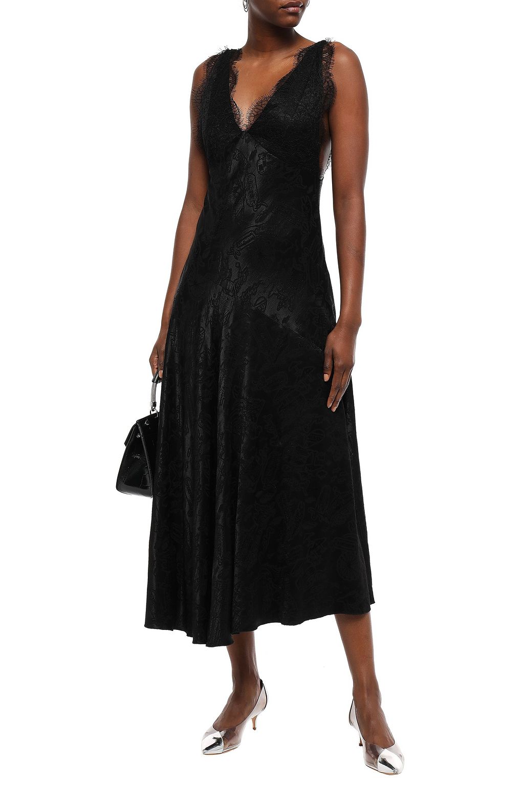 ALEXACHUNG Lace-trimmed satin-jacquard midi dress
