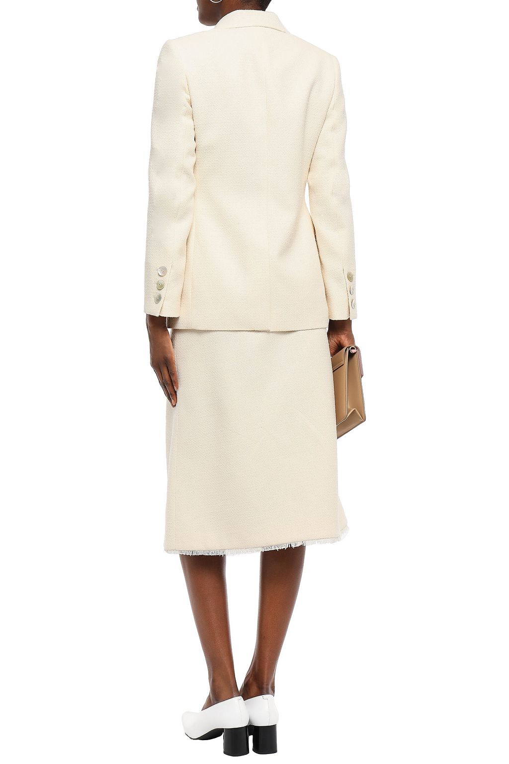 ALEXACHUNG Flared frayed bouclé-tweed skirt