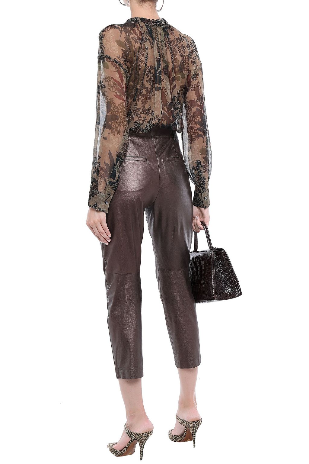 BRUNELLO CUCINELLI クロップド メタリックグロスレザー スリムレッグ パンツ