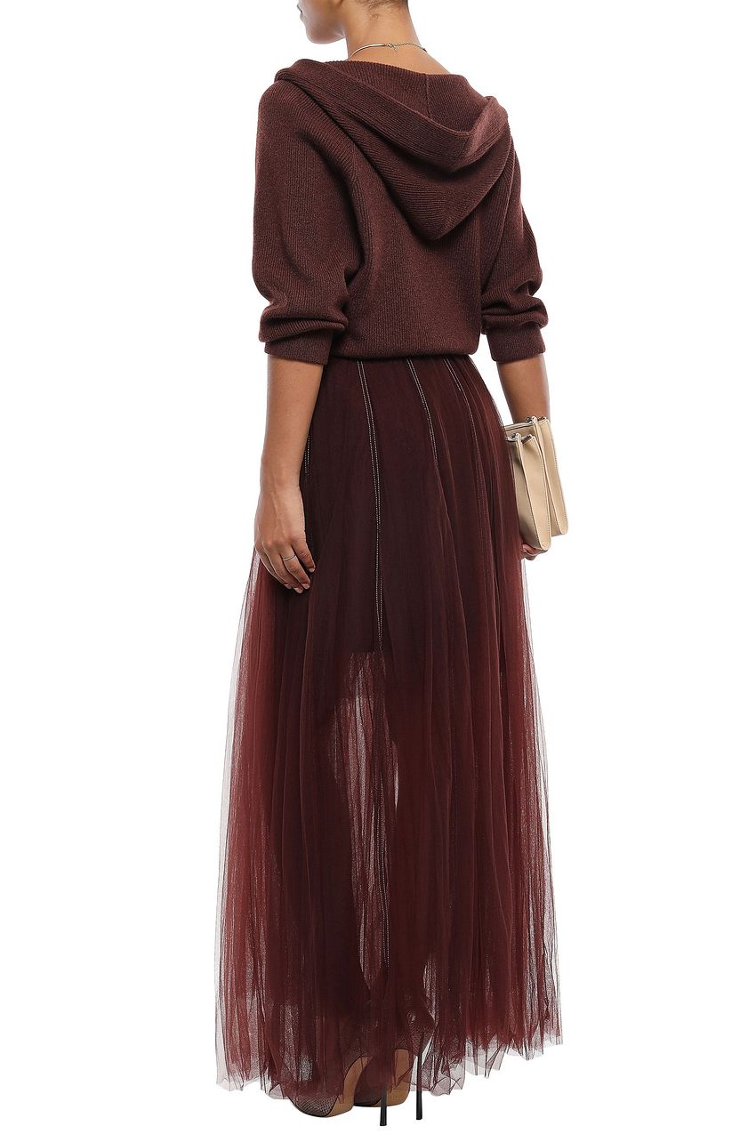 burgundy tulle maxi skirt