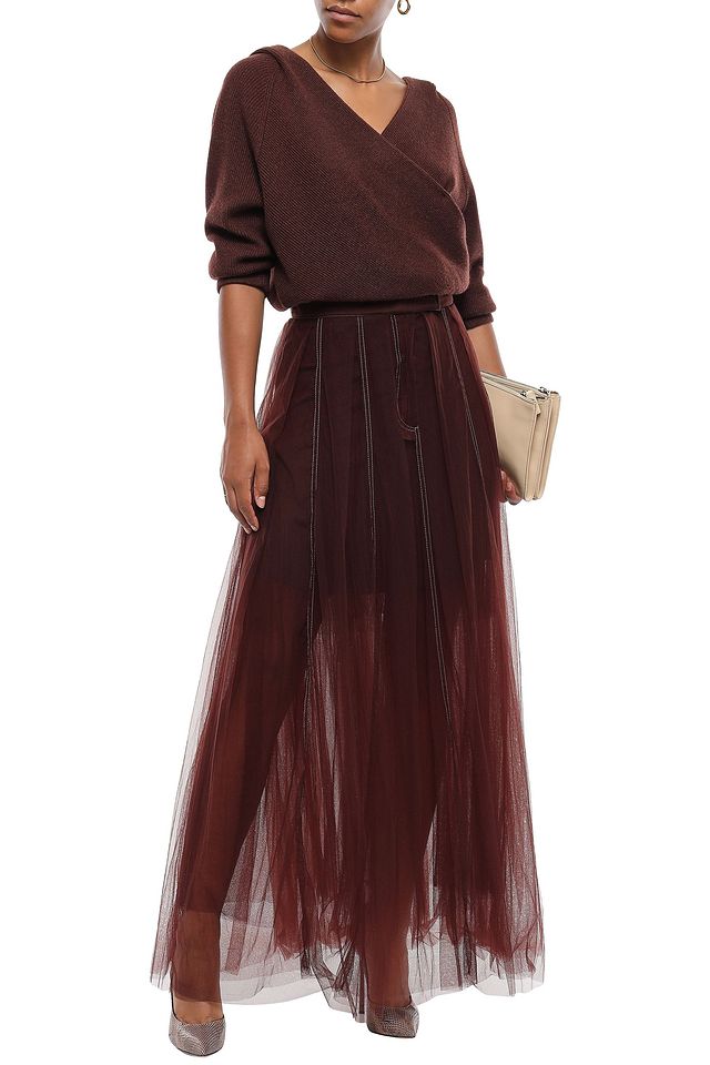 burgundy tulle maxi skirt