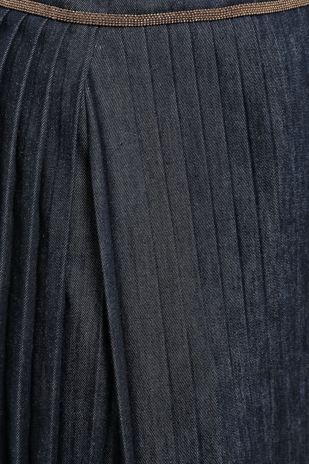 BRUNELLO CUCINELLI Bead-embellished pleated denim midi skirt