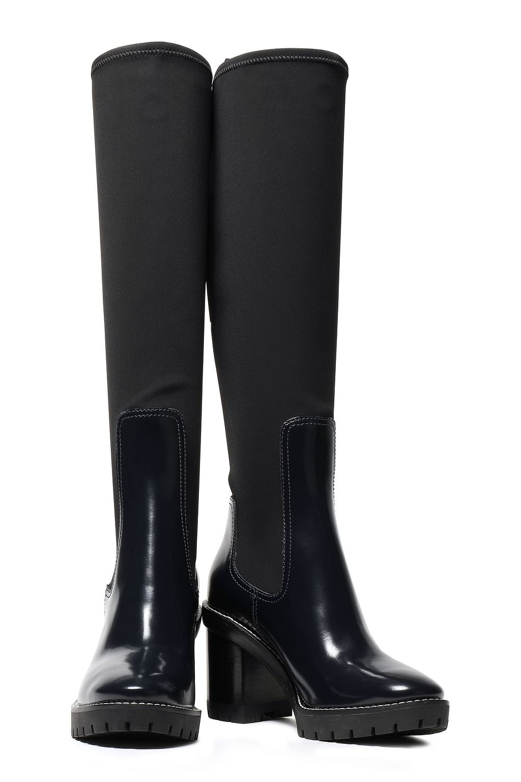 TORY BURCH Leather and scuba-paneled knee boots