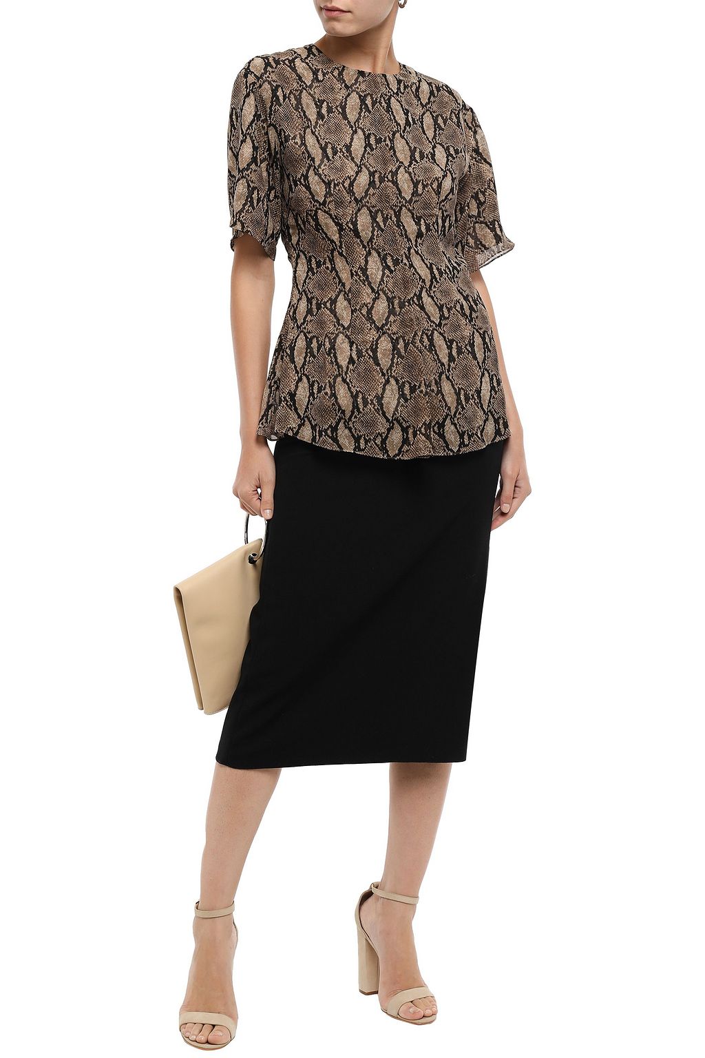 GOEN.J Snake-print chiffon peplum blouse