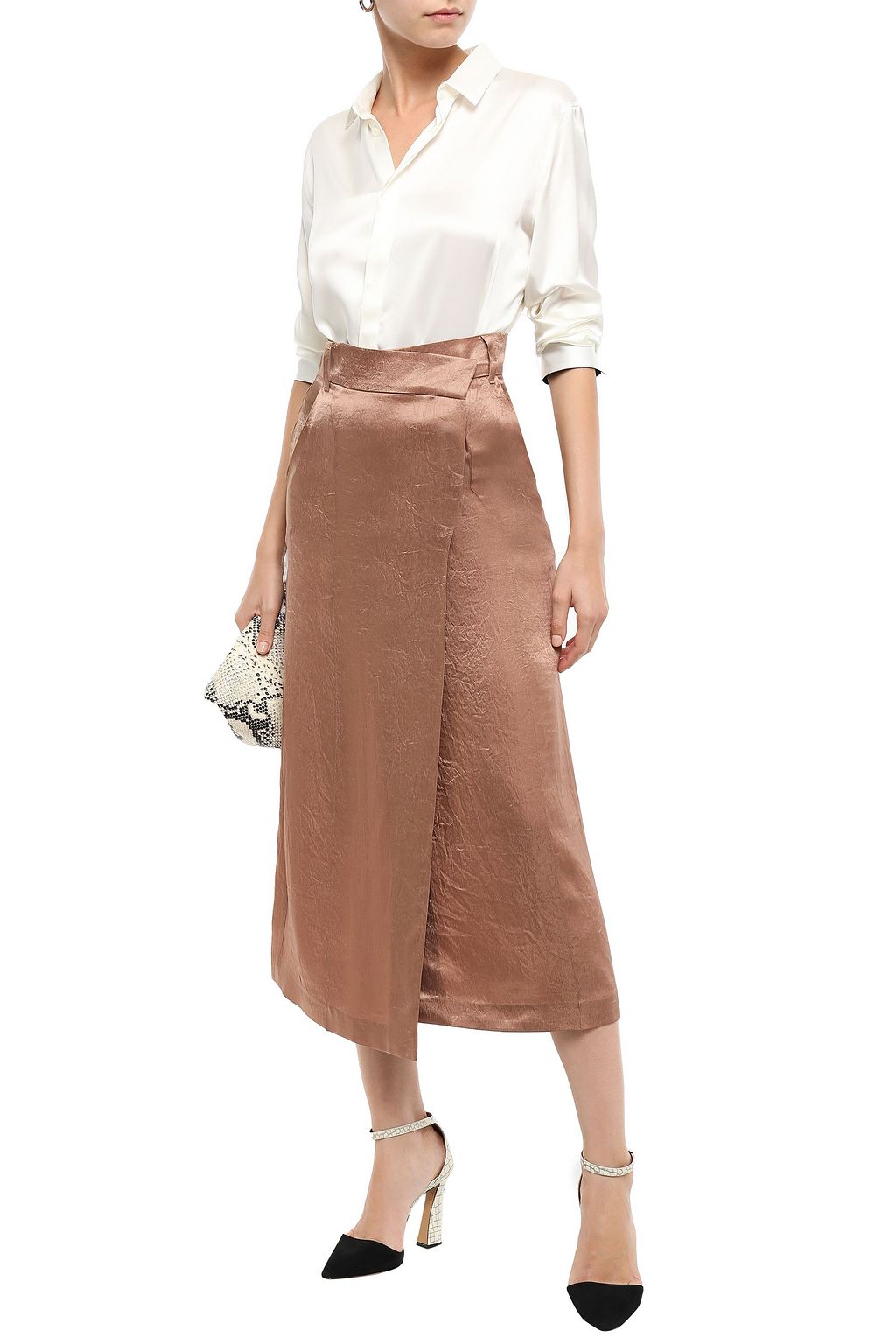 GOEN.J Crinkled-satin midi wrap skirt