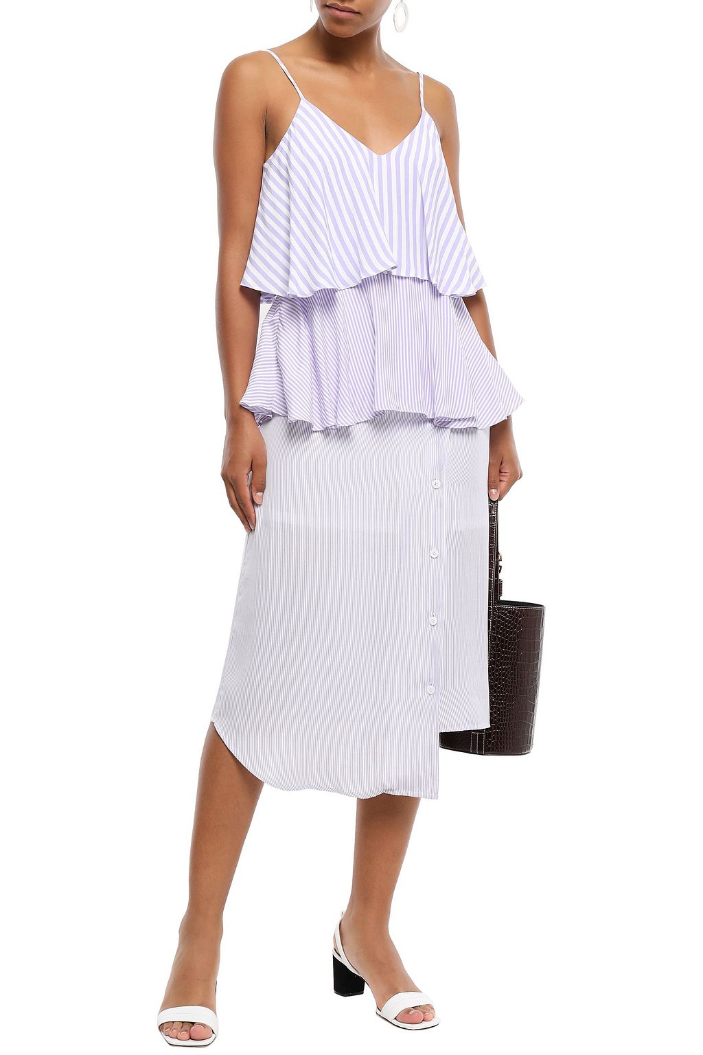 GOEN.J Tiered striped voile midi slip dress