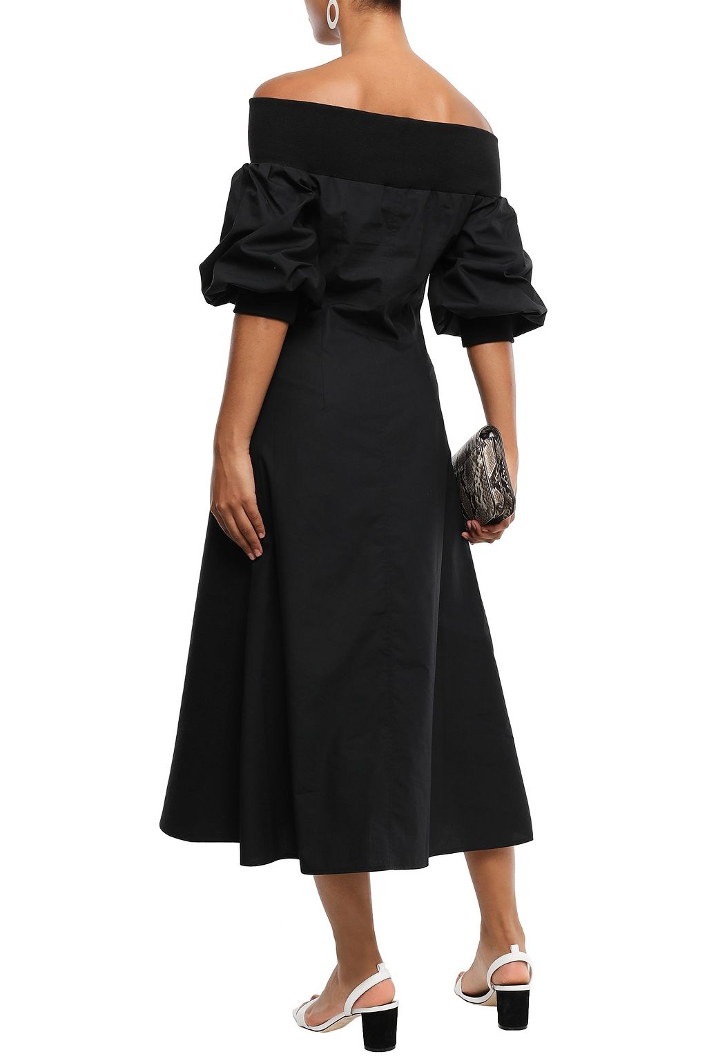 GOEN.J Off-the-shoulder cotton-jersey and poplin midi dress