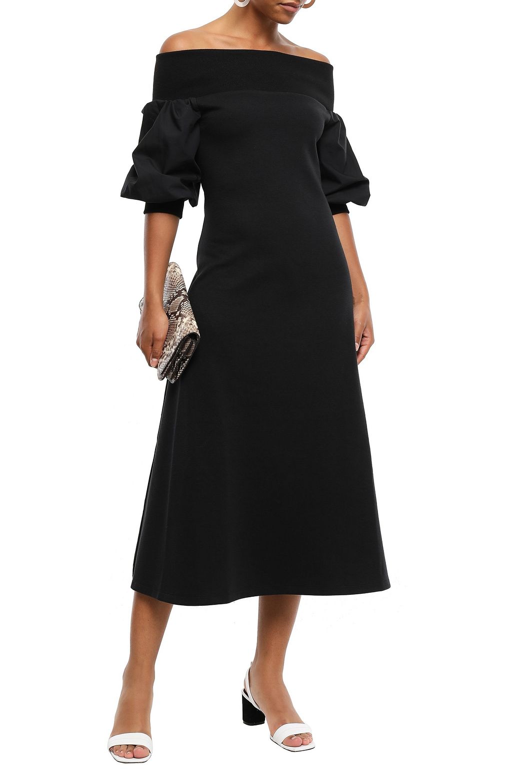 GOEN.J Off-the-shoulder cotton-jersey and poplin midi dress