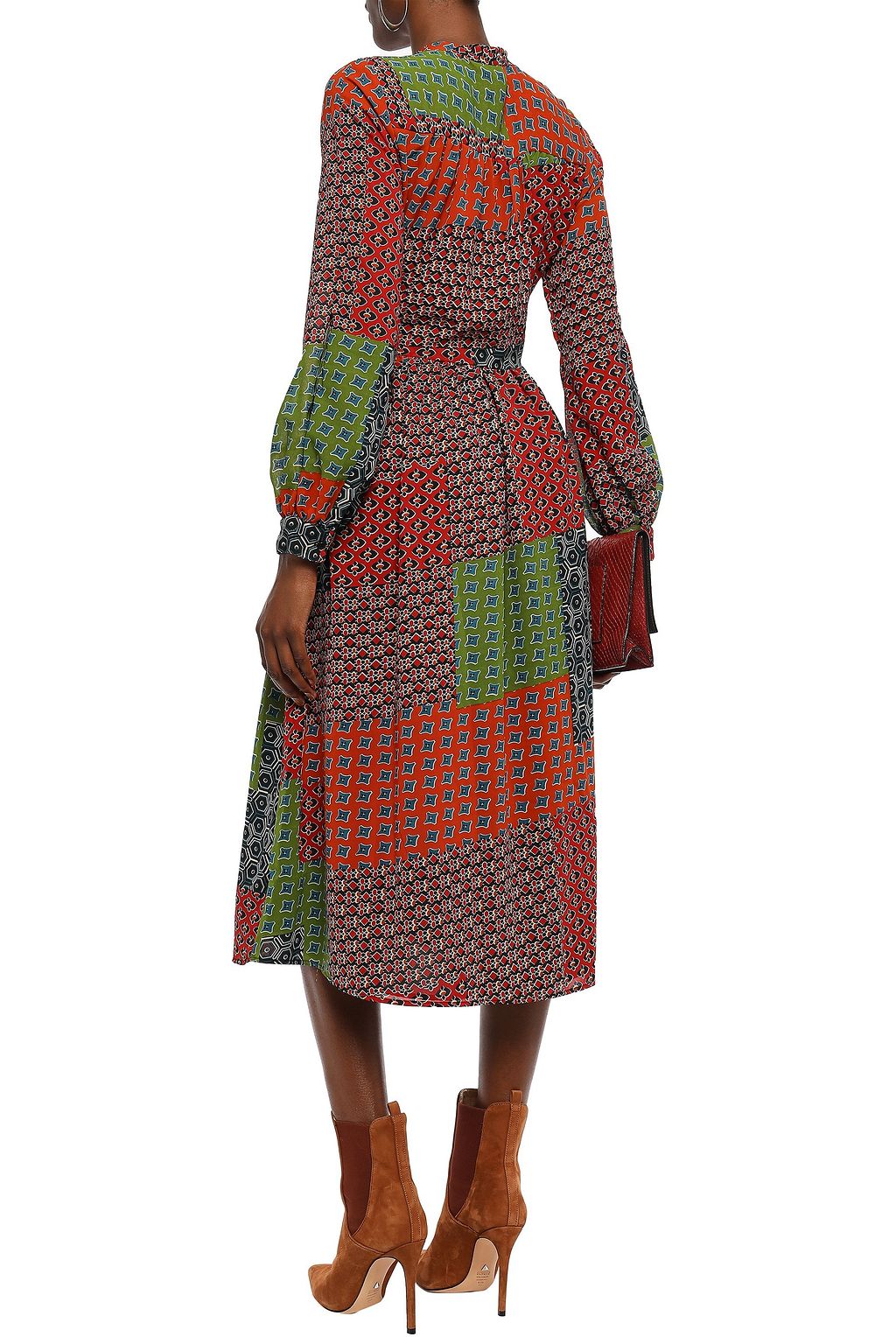WALTER BAKER Pussy-bow printed crepe midi dress