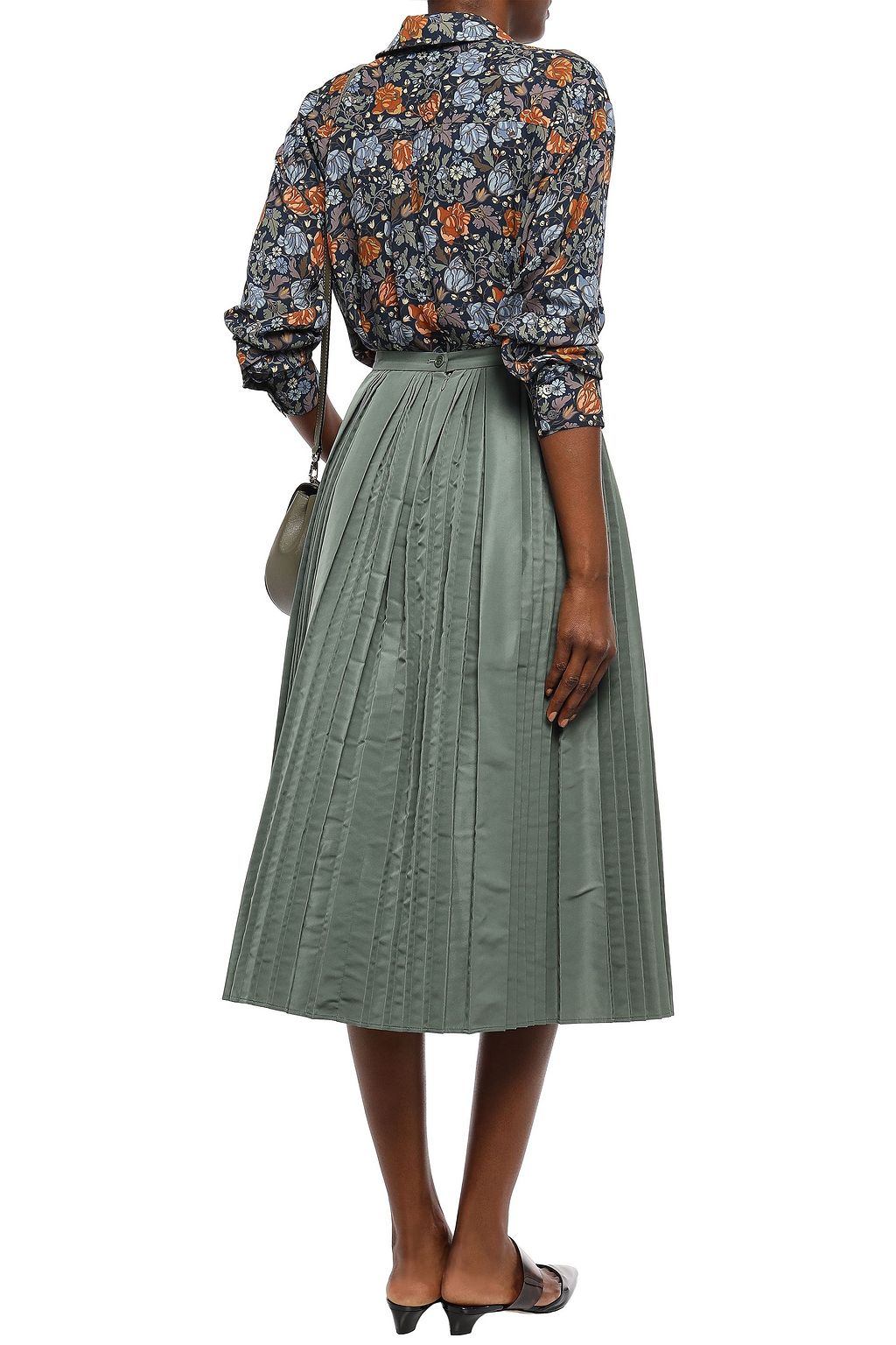 REDVALENTINO Flared pleated faille midi skirt