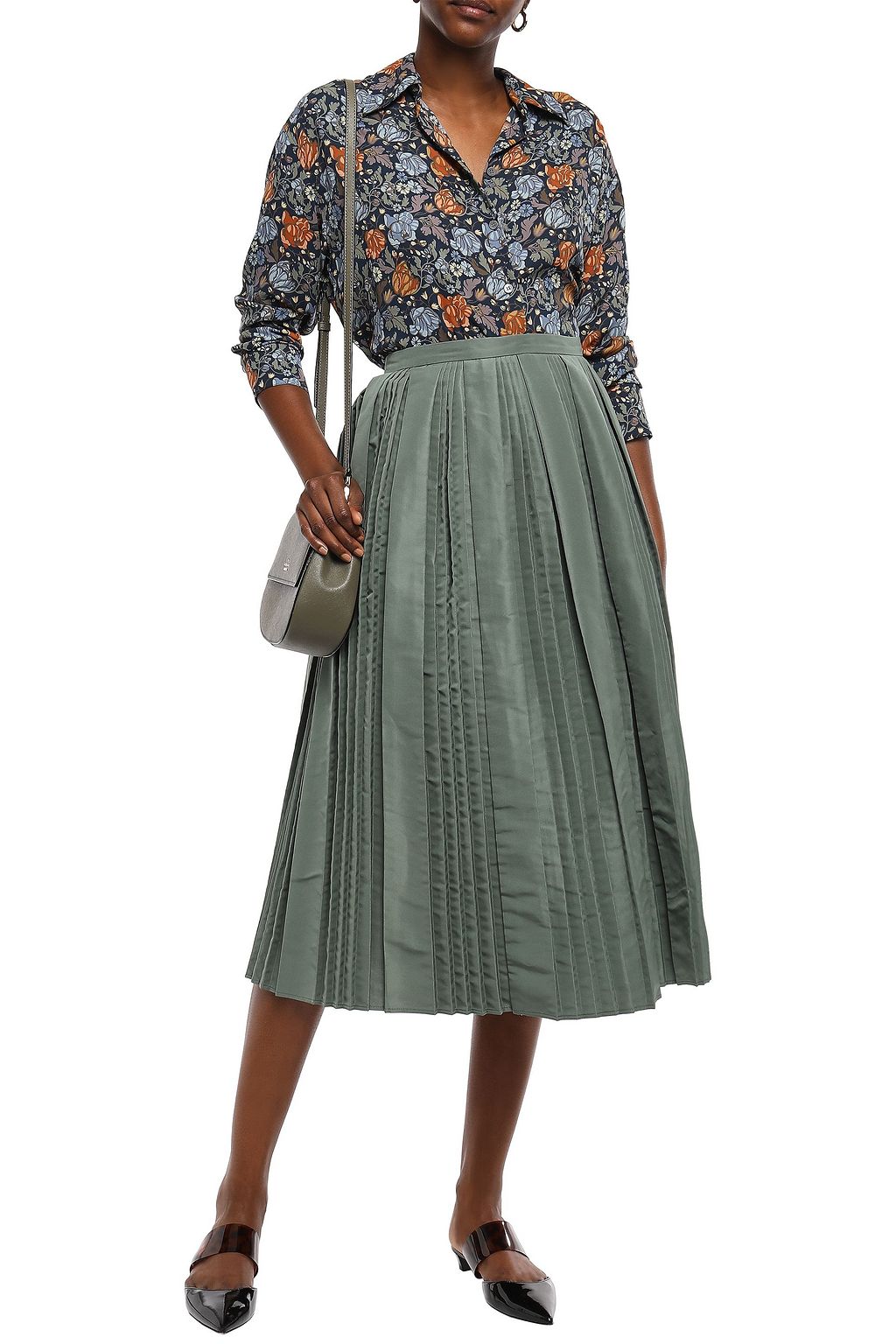REDVALENTINO Flared pleated faille midi skirt