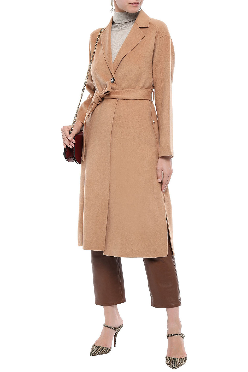 MAJE Belted wool-blend felt coat