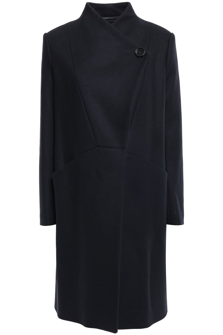 Asymmetric double breasted frayed wool and cashmere blend coat Asymmetric double breasted frayed wool and cashmere blend coat