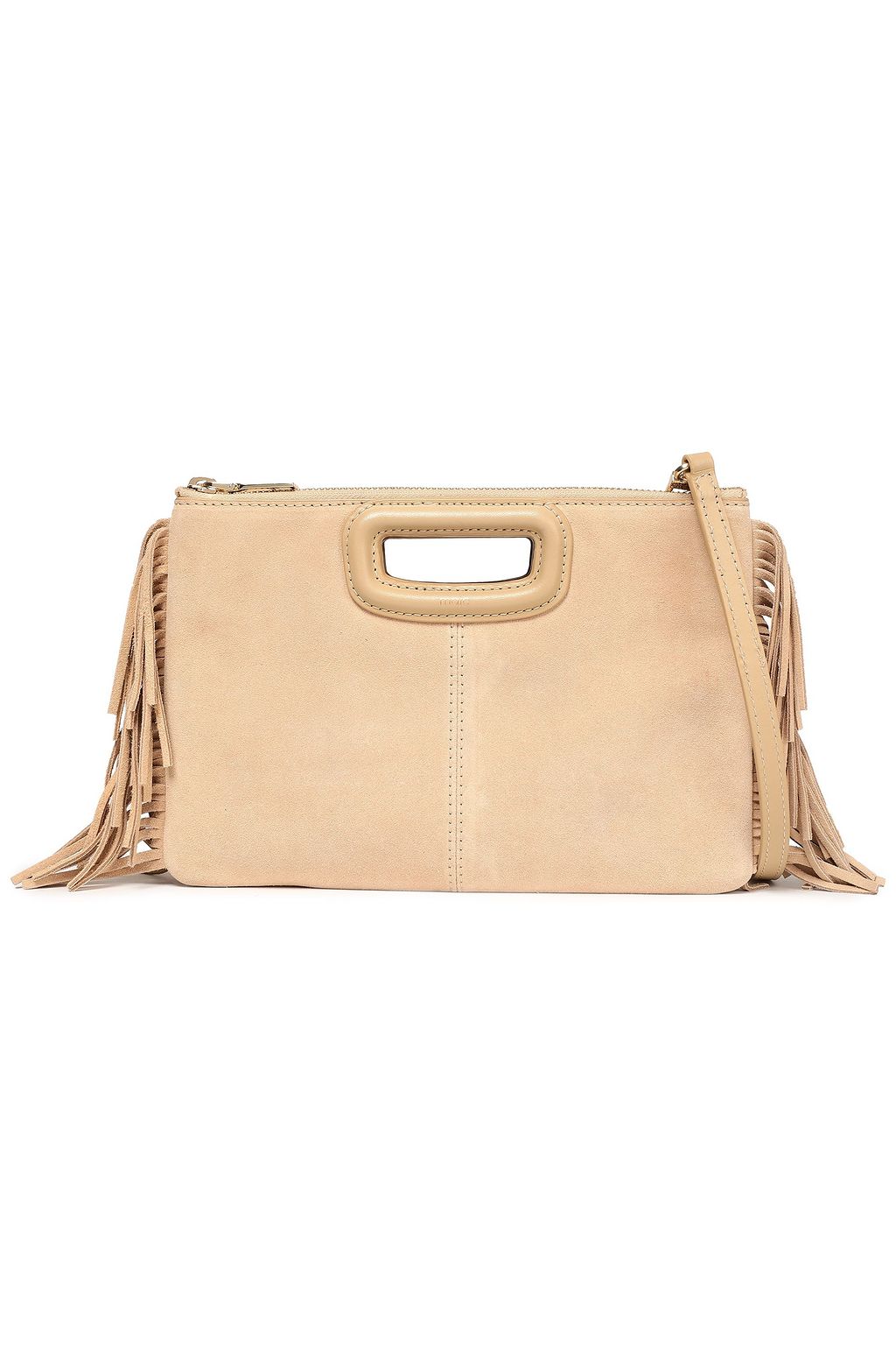 beige suede clutch