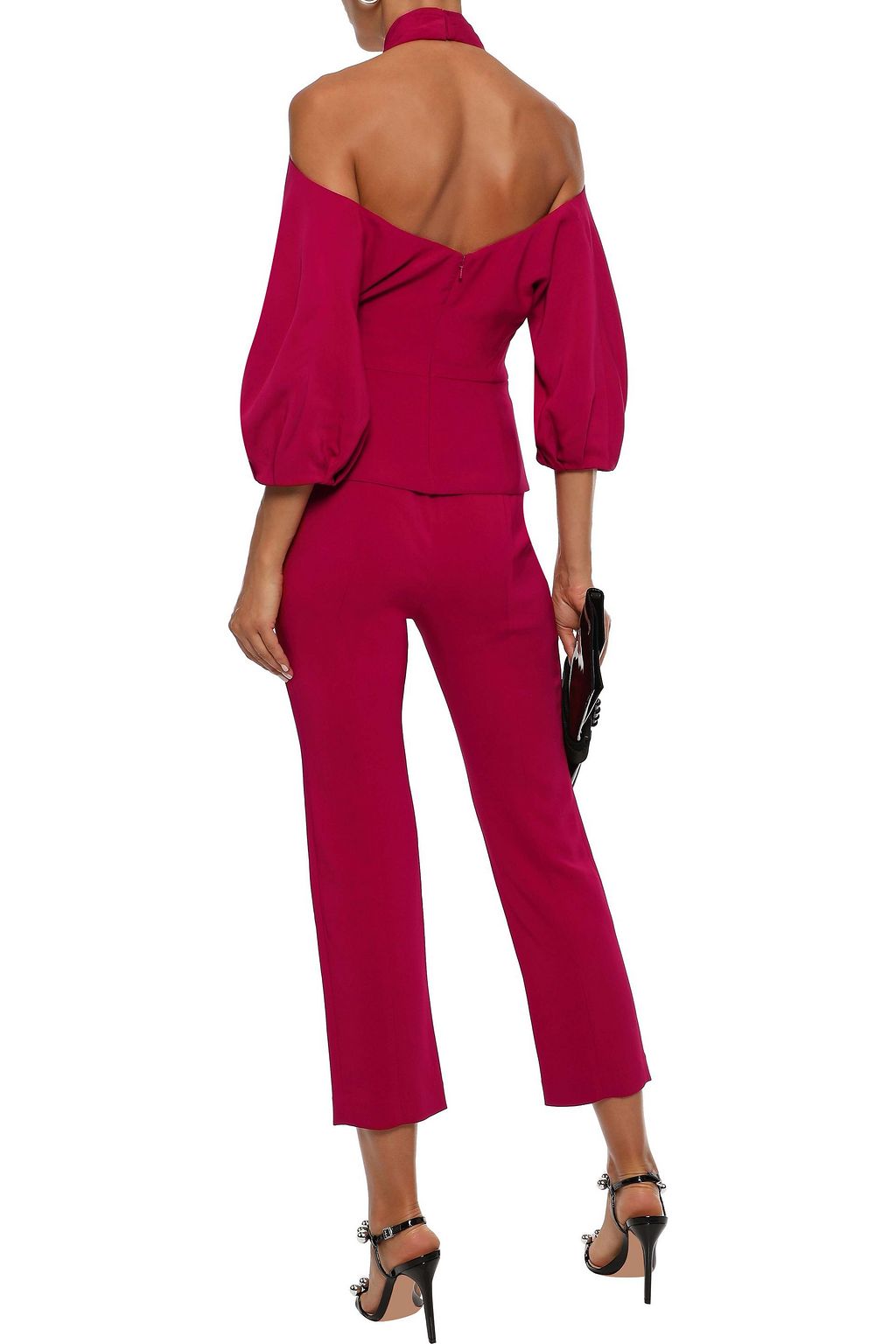CUSHNIE Cropped gathered crepe slim-leg pants