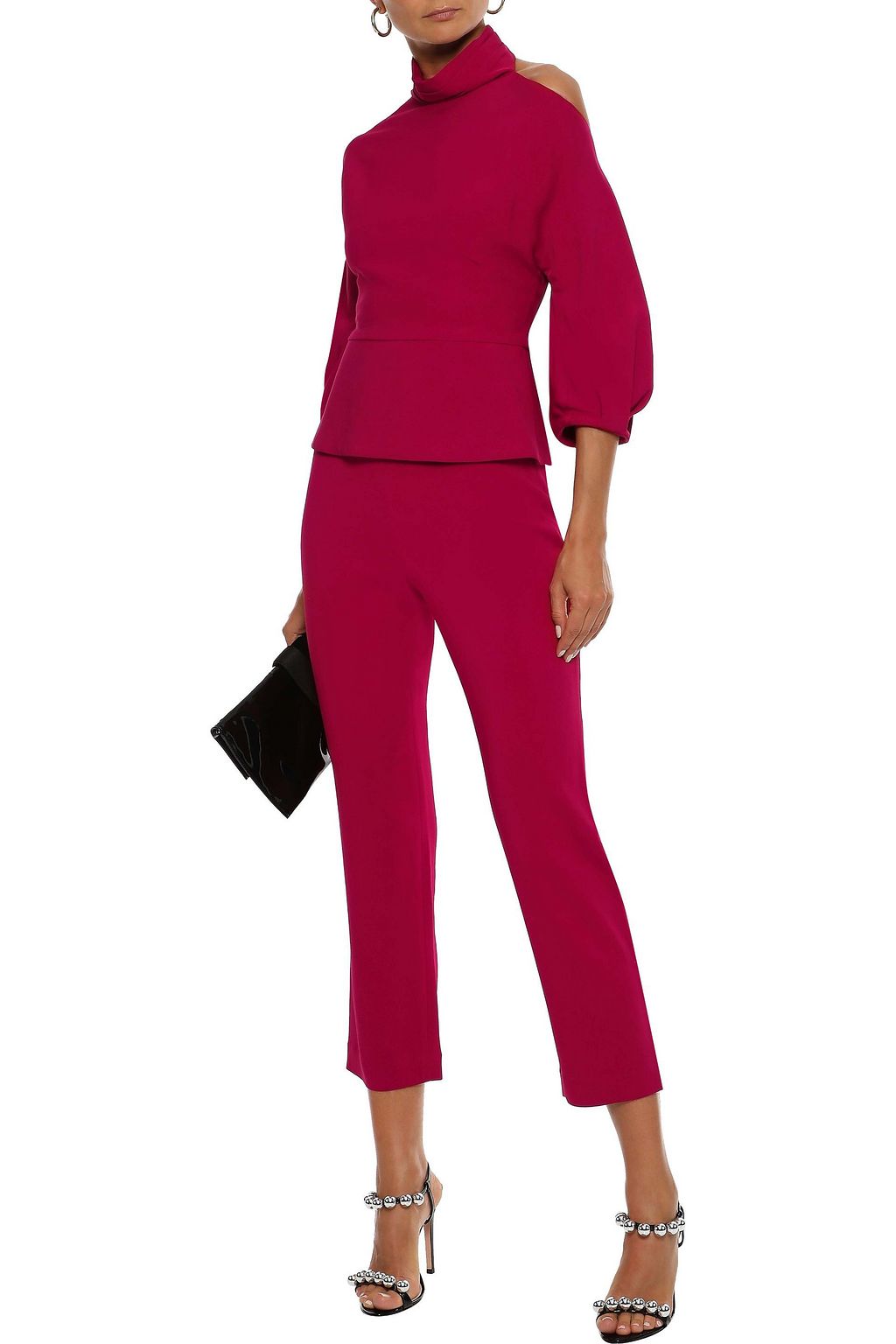 CUSHNIE Cropped gathered crepe slim-leg pants