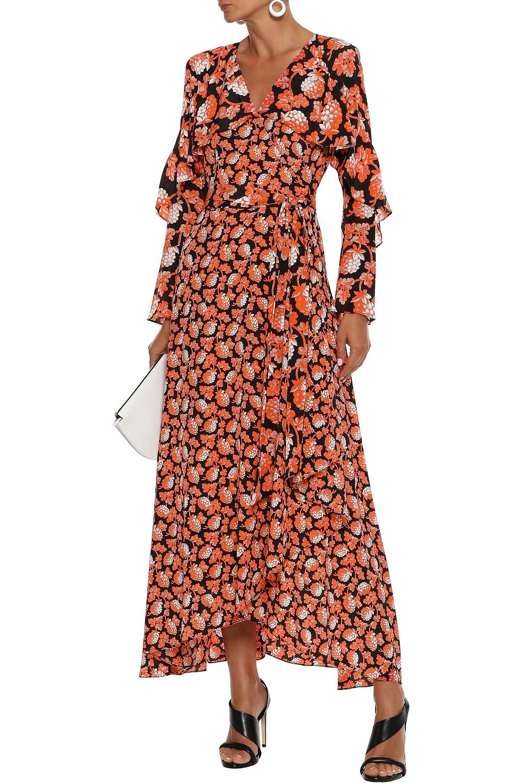 DIANE VON FURSTENBERG Alice ruffled printed silk crepe de chine maxi wrap dress