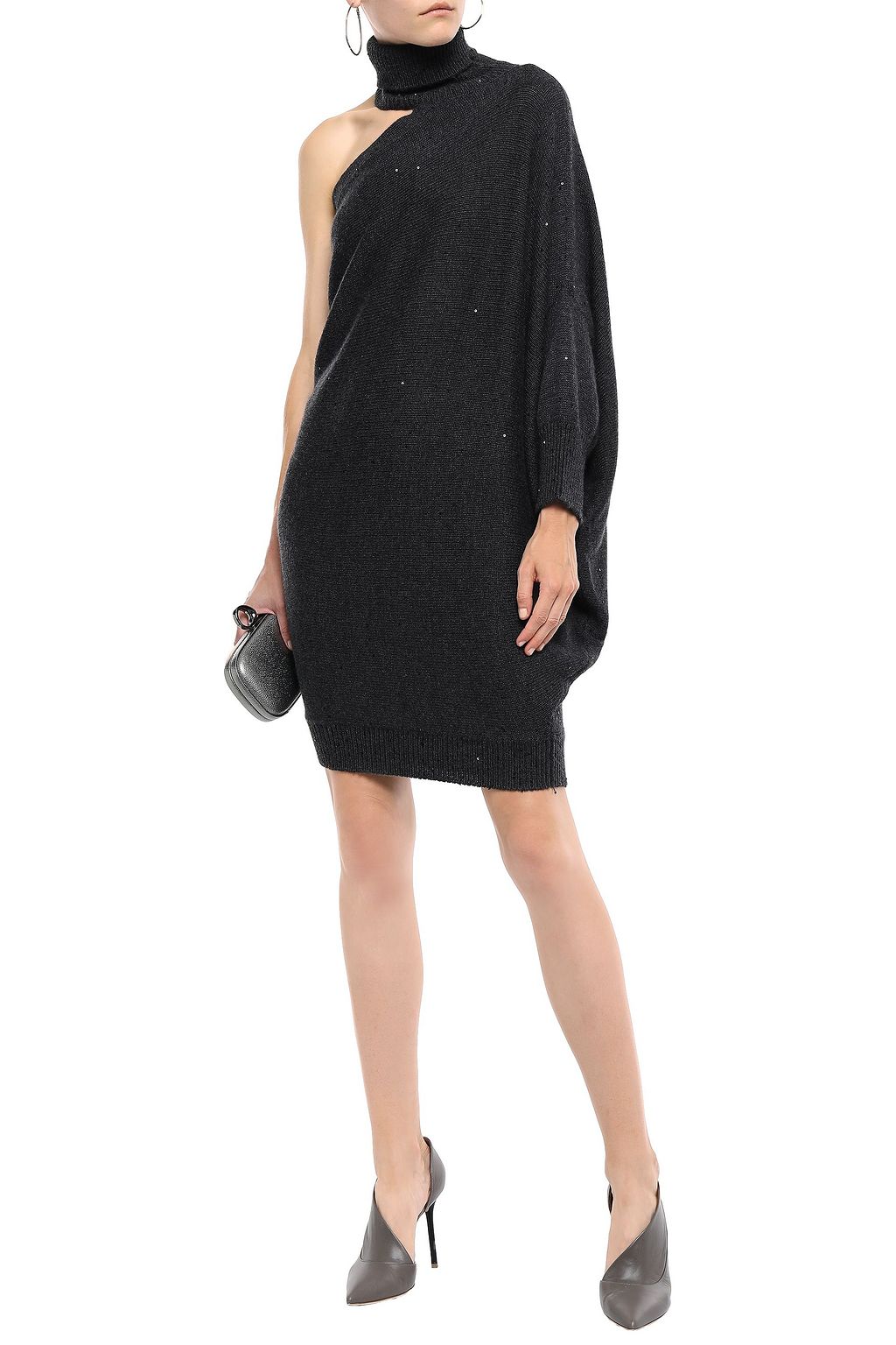 BRUNELLO CUCINELLI Cutout draped cashmere and silk-blend mini dress