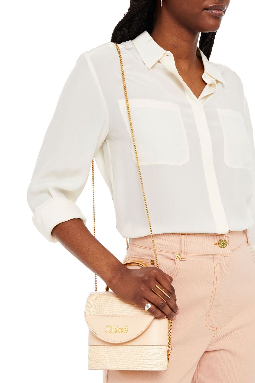 CHLOÉ Aby Lock smooth and lizard-effect leather shoulder bag