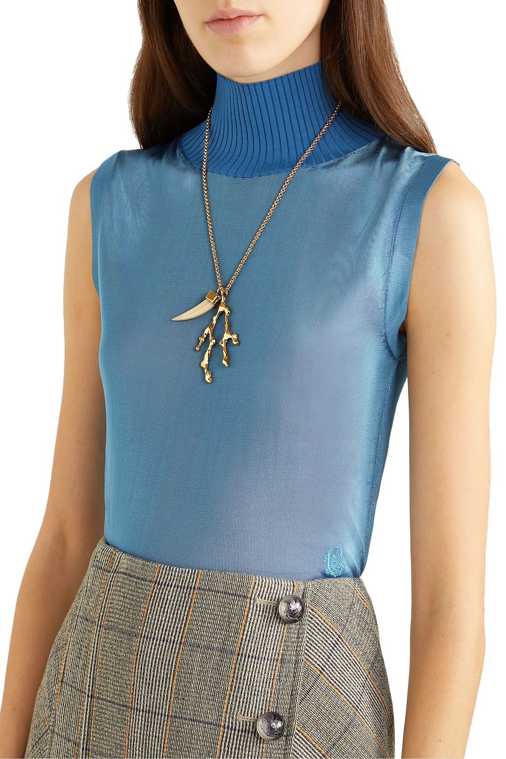 CHLOÉ Bonnie gold-tone horn necklace