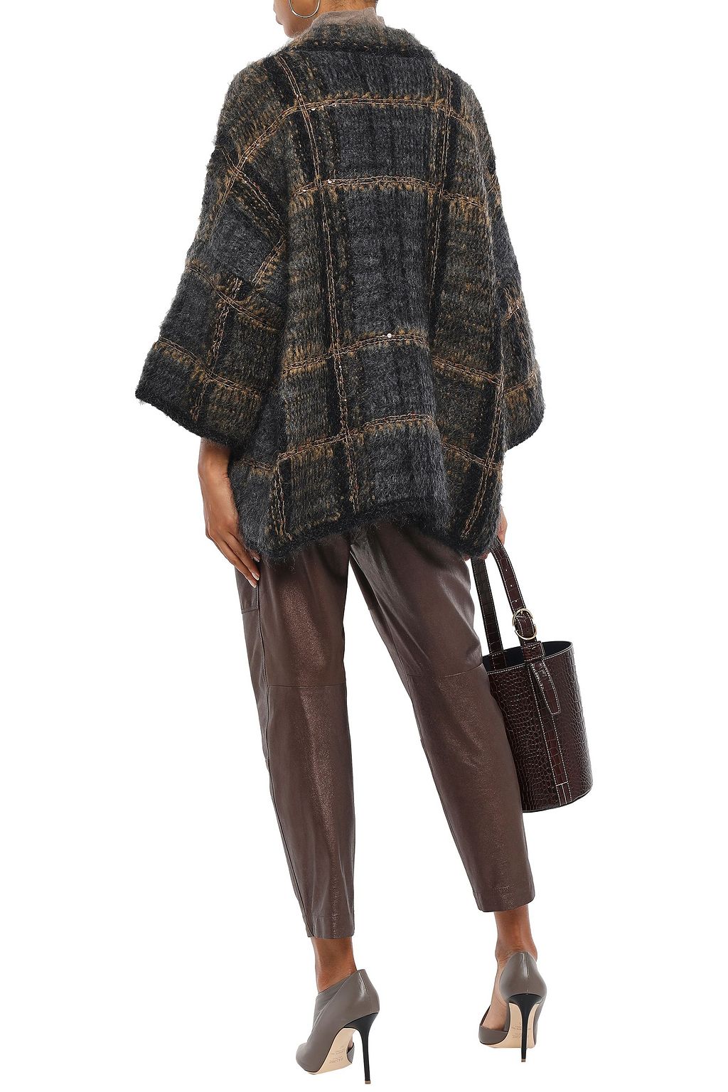 BRUNELLO CUCINELLI Oversized sequin-embellished checked mohair-blend cardigan