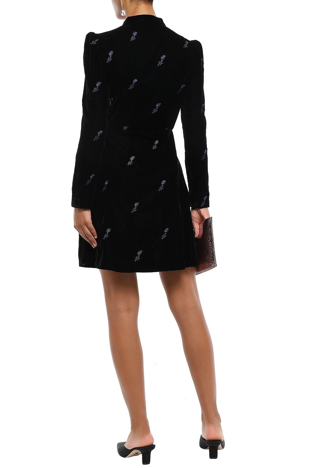MAJE Wrap-effect embroidered velvet mini dress