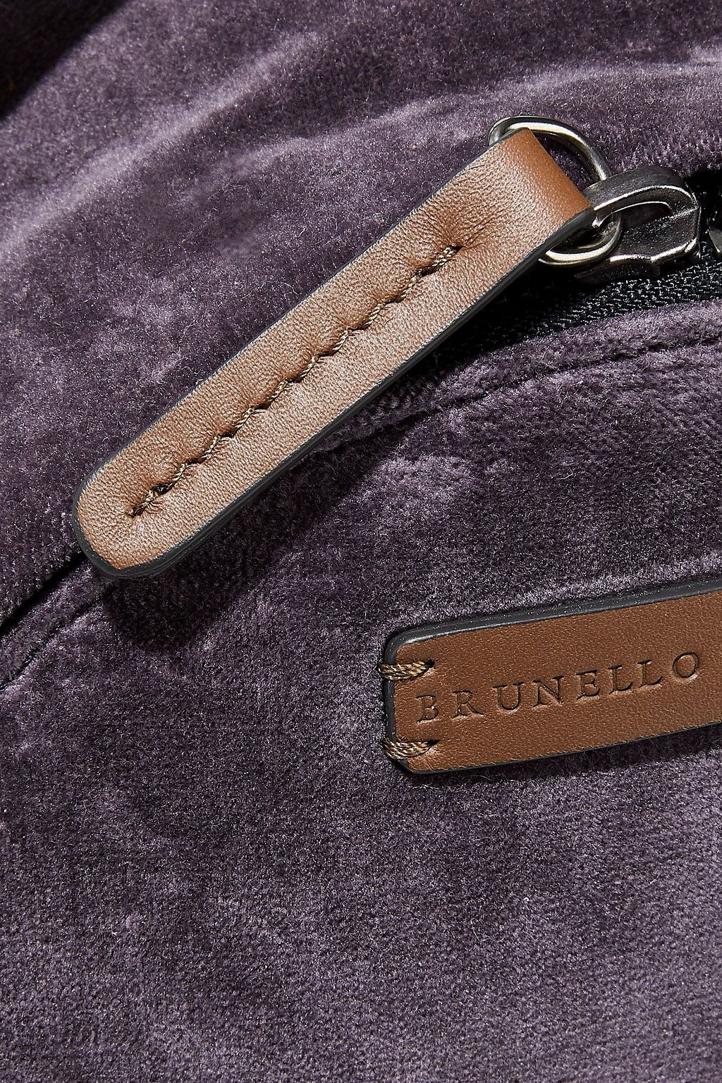 BRUNELLO CUCINELLI Bead-embellished velvet and leather backpack
