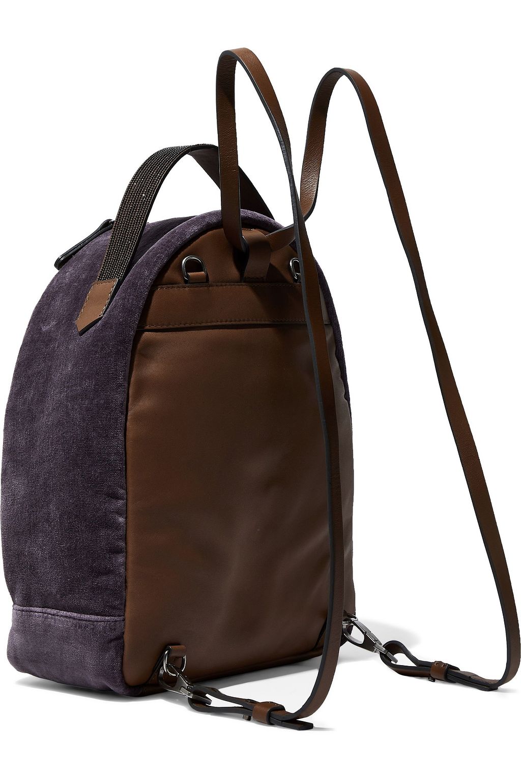 BRUNELLO CUCINELLI Bead-embellished velvet and leather backpack