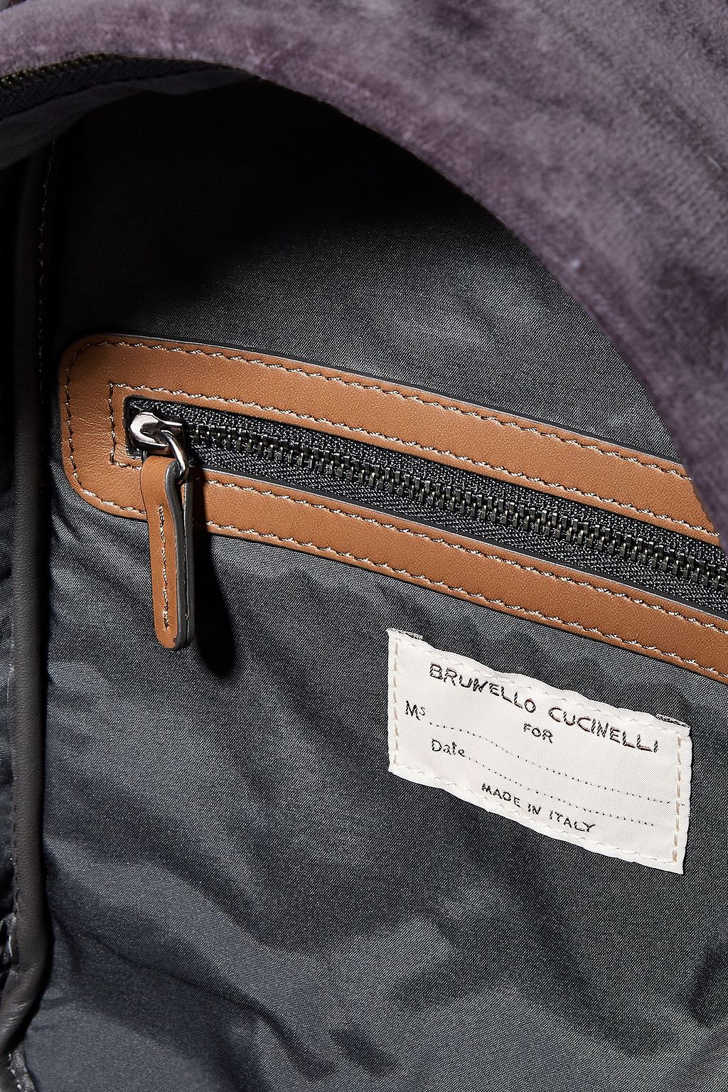 BRUNELLO CUCINELLI Bead-embellished velvet and leather backpack