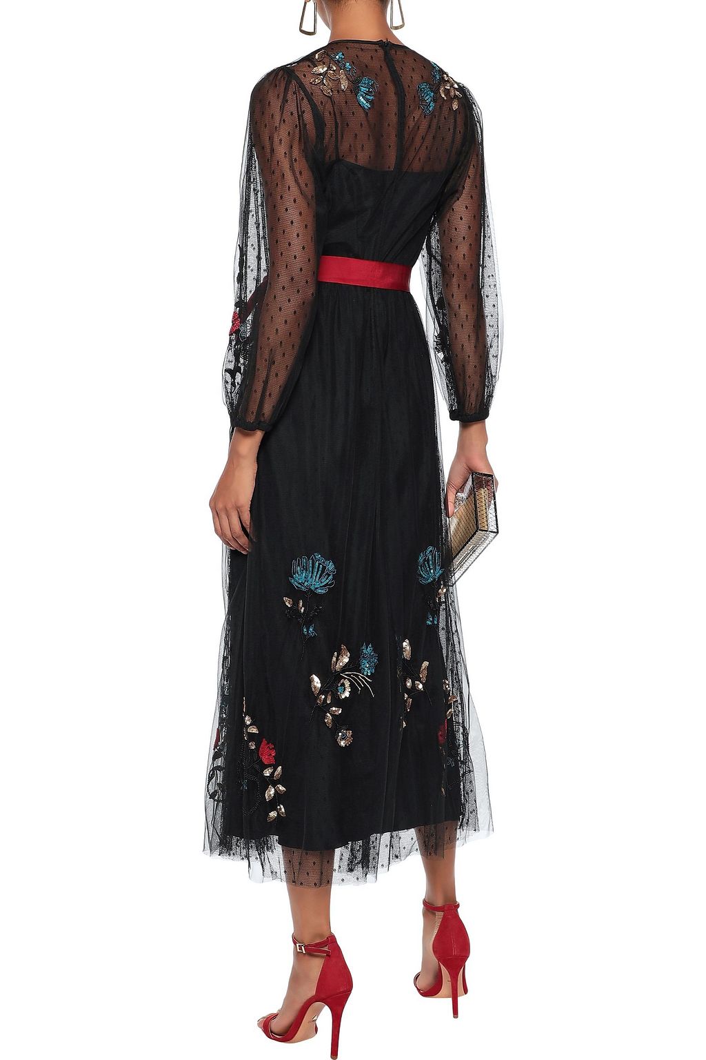 REDVALENTINO Embellished point d'esprit midi dress