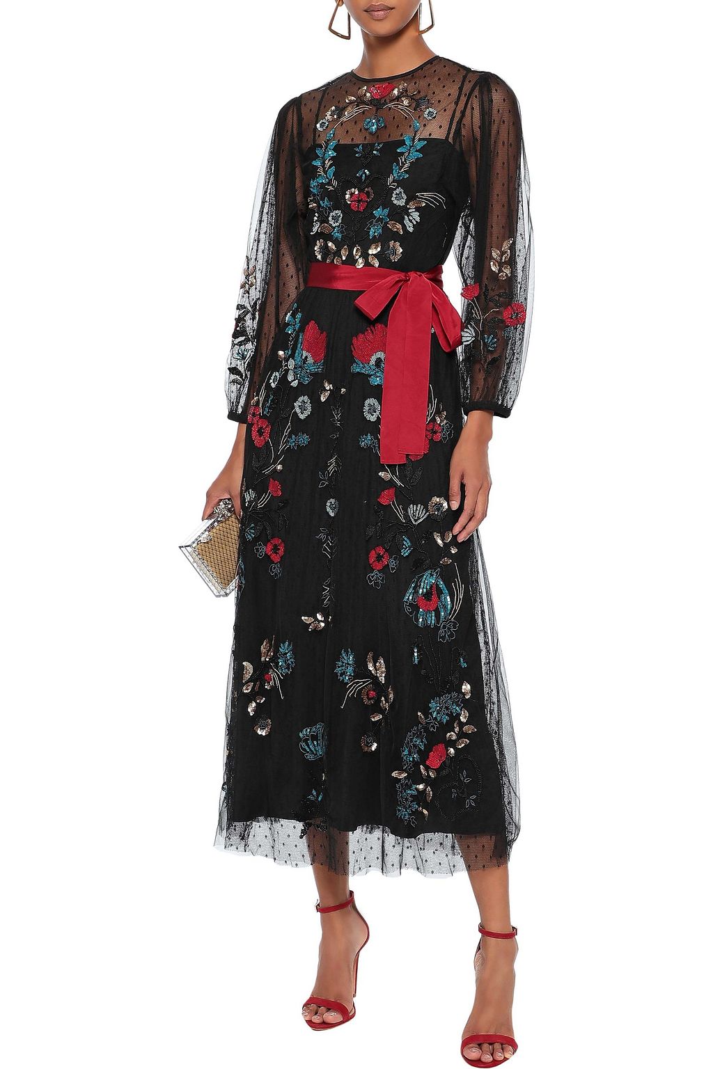 REDVALENTINO Embellished point d'esprit midi dress