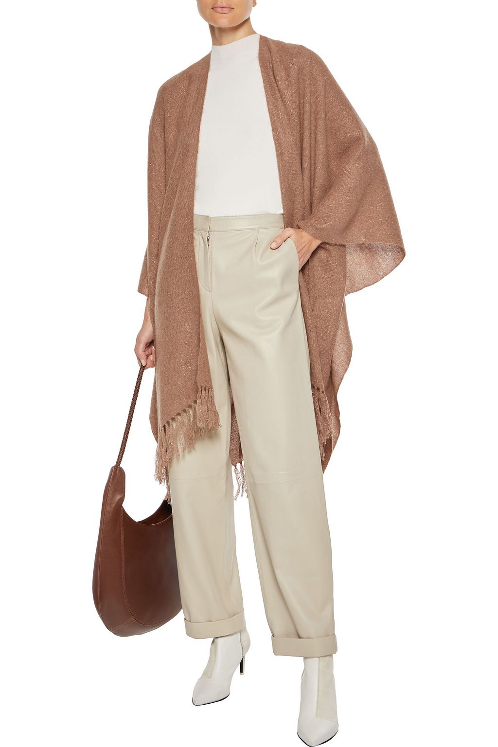 BRUNELLO CUCINELLI Tassel-trimmed metallic brushed knitted wrap