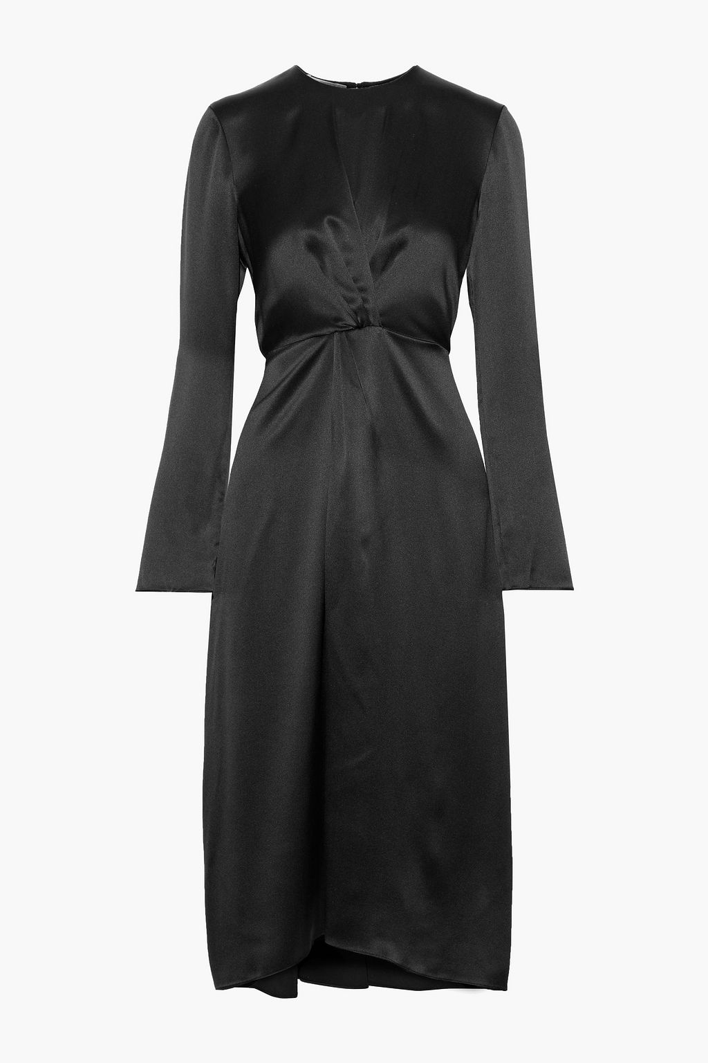 Asymmetric pleated silk-satin dress ...