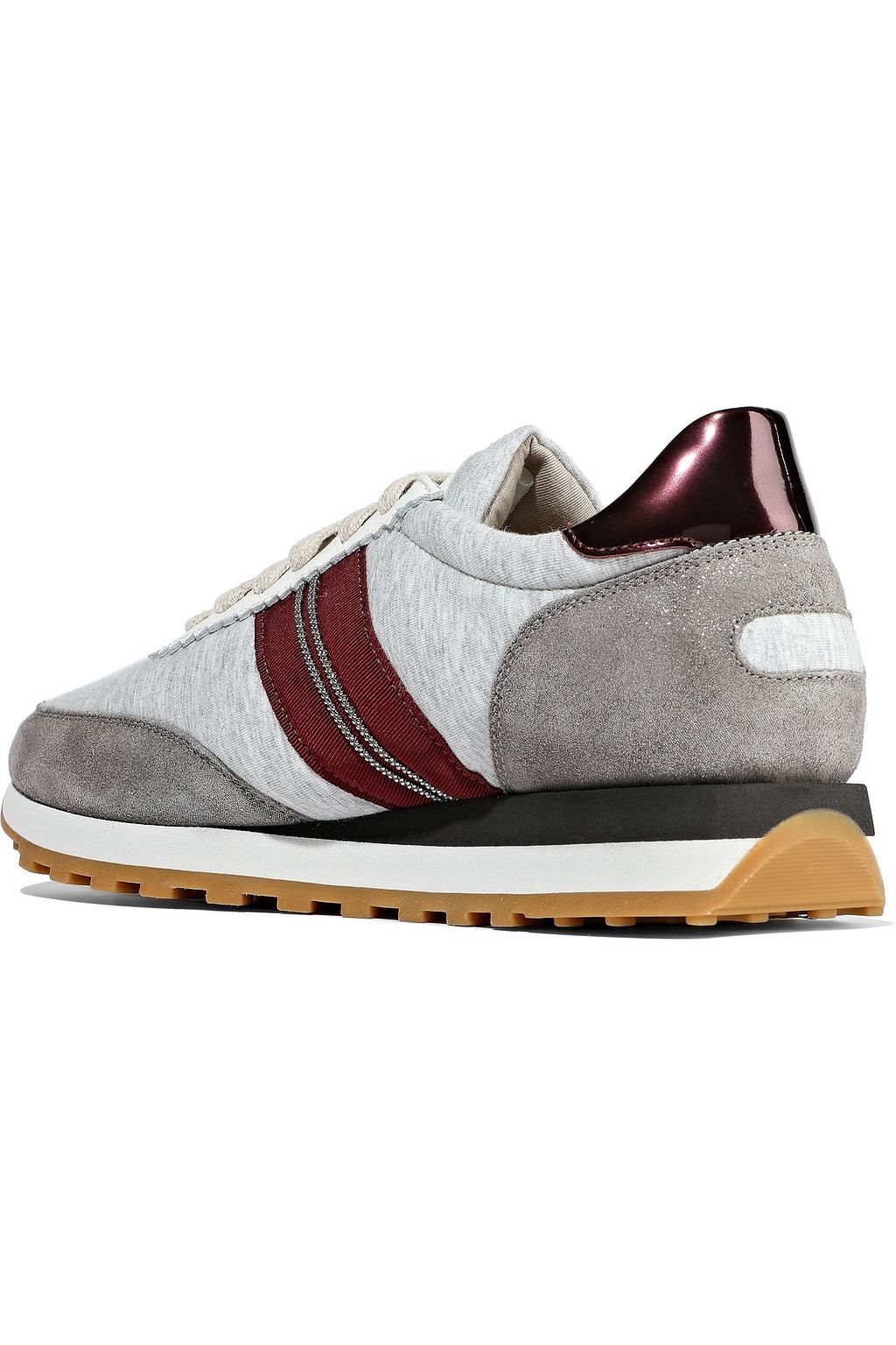 BRUNELLO CUCINELLI Embellished patent-leather, suede and slub jersey sneakers