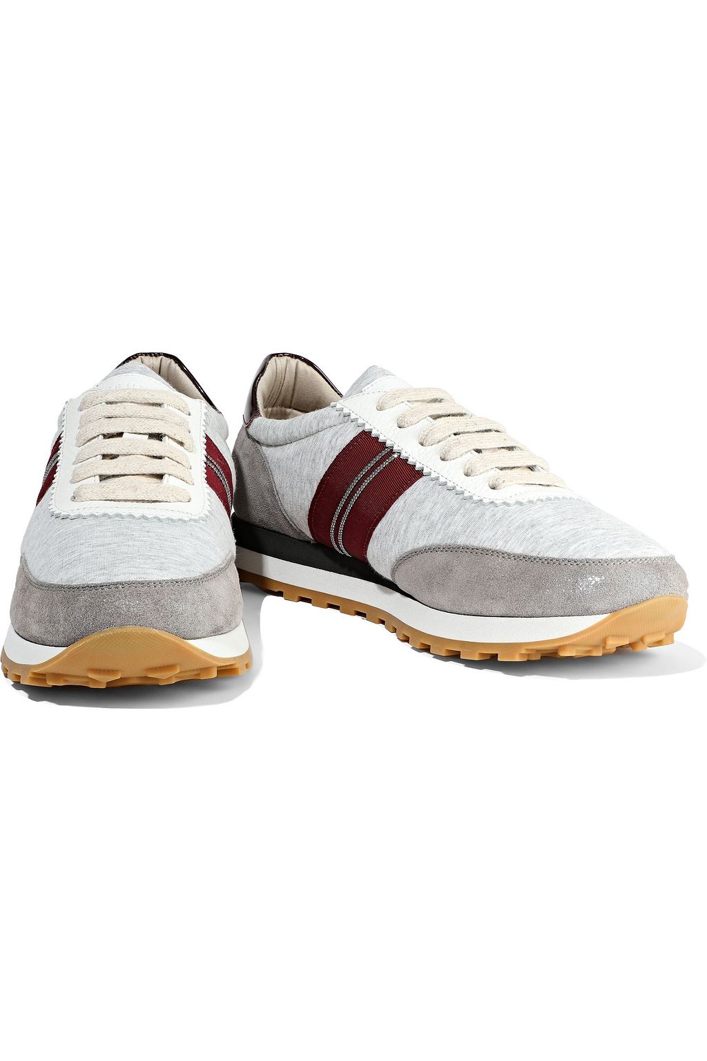 BRUNELLO CUCINELLI Embellished patent-leather, suede and slub jersey sneakers