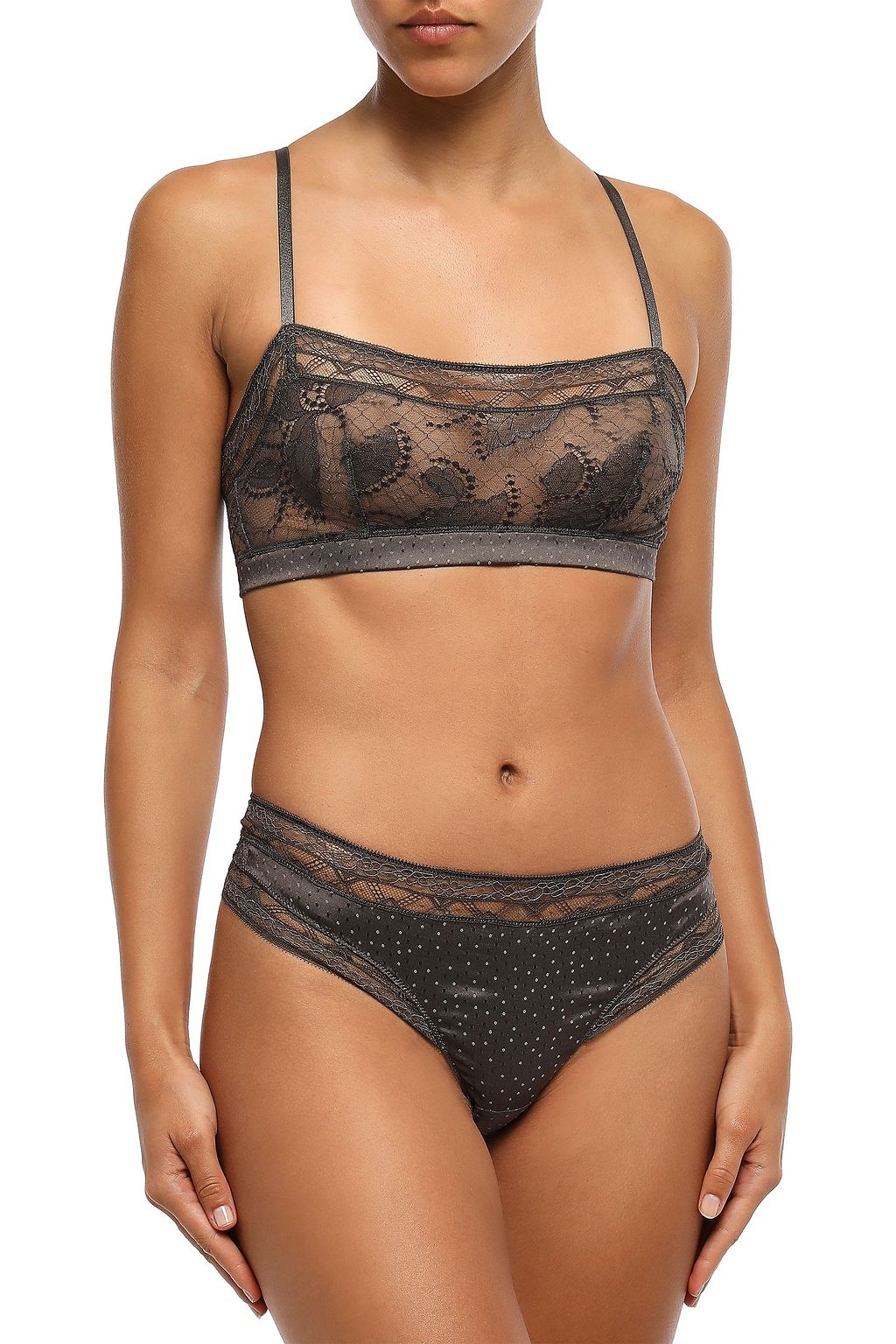 ERES Farniente Oisiveté Swiss-dot satin and Leavers lace mid-rise thong