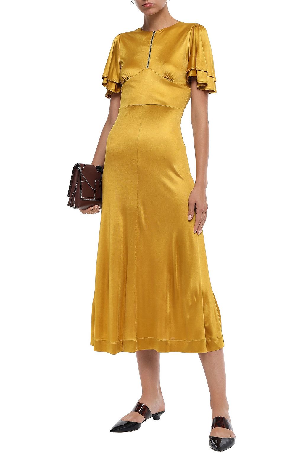 ALEXACHUNG Ruffled satin-jersey midi dress