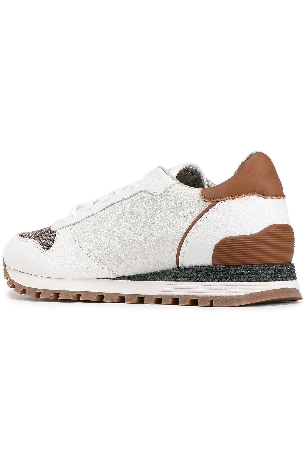 BRUNELLO CUCINELLI Bead-embellished suede and leather sneakers