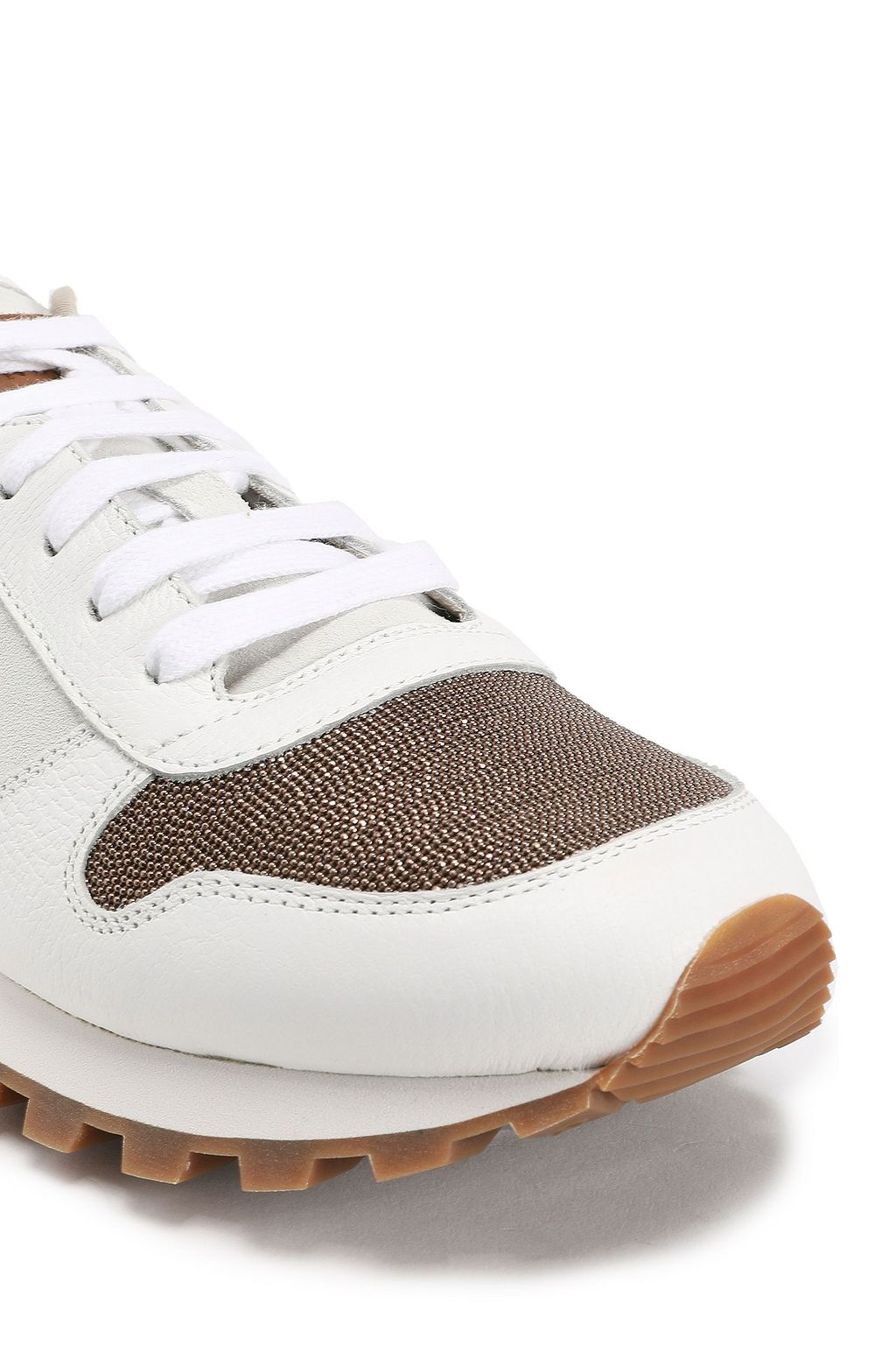 BRUNELLO CUCINELLI Bead-embellished suede and leather sneakers