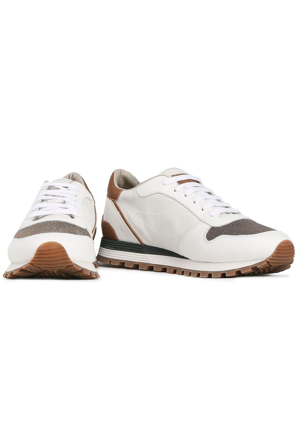 BRUNELLO CUCINELLI Bead-embellished suede and leather sneakers