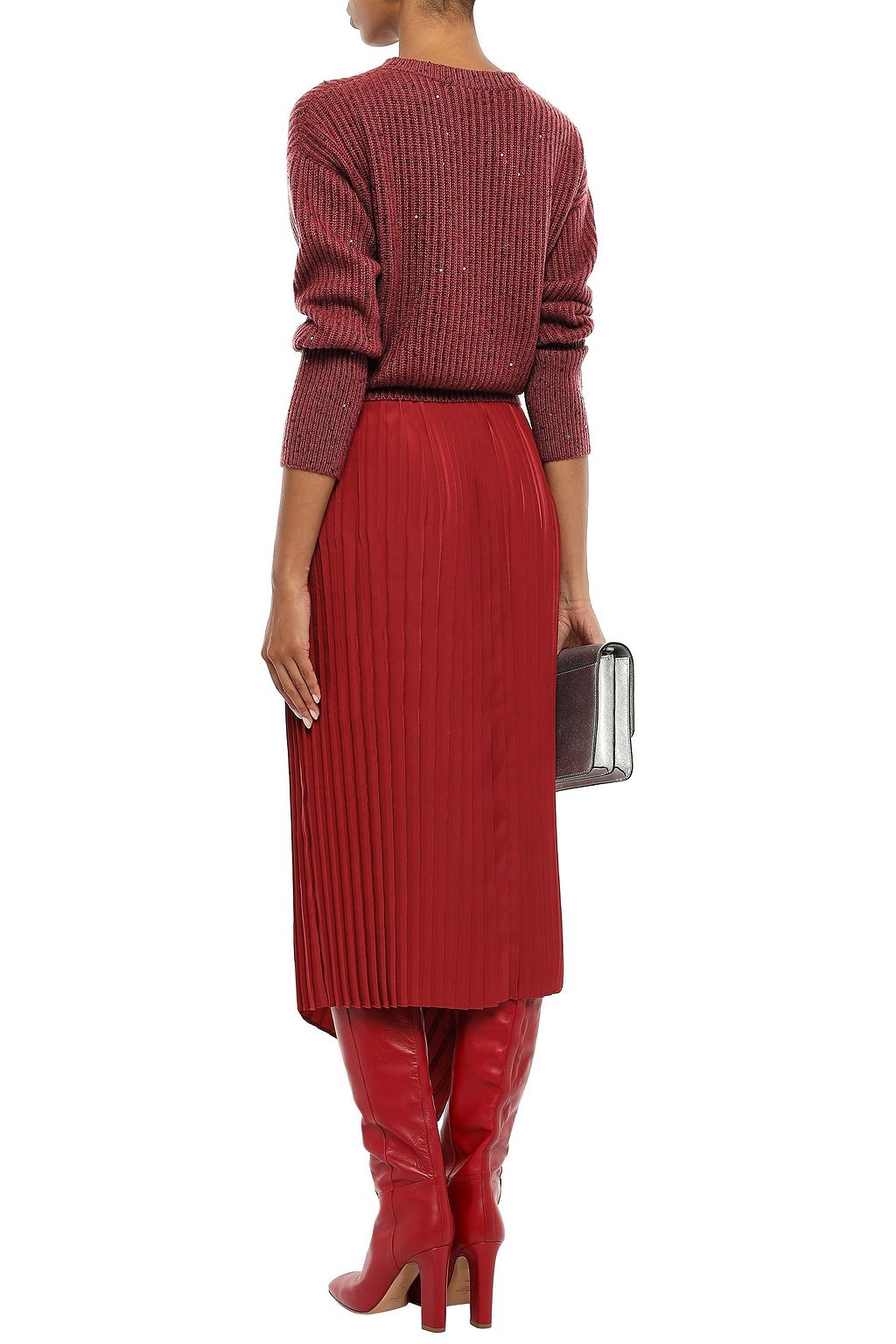 BRUNELLO CUCINELLI Sequin-embellished ribbed cashmere and silk-blend sweater