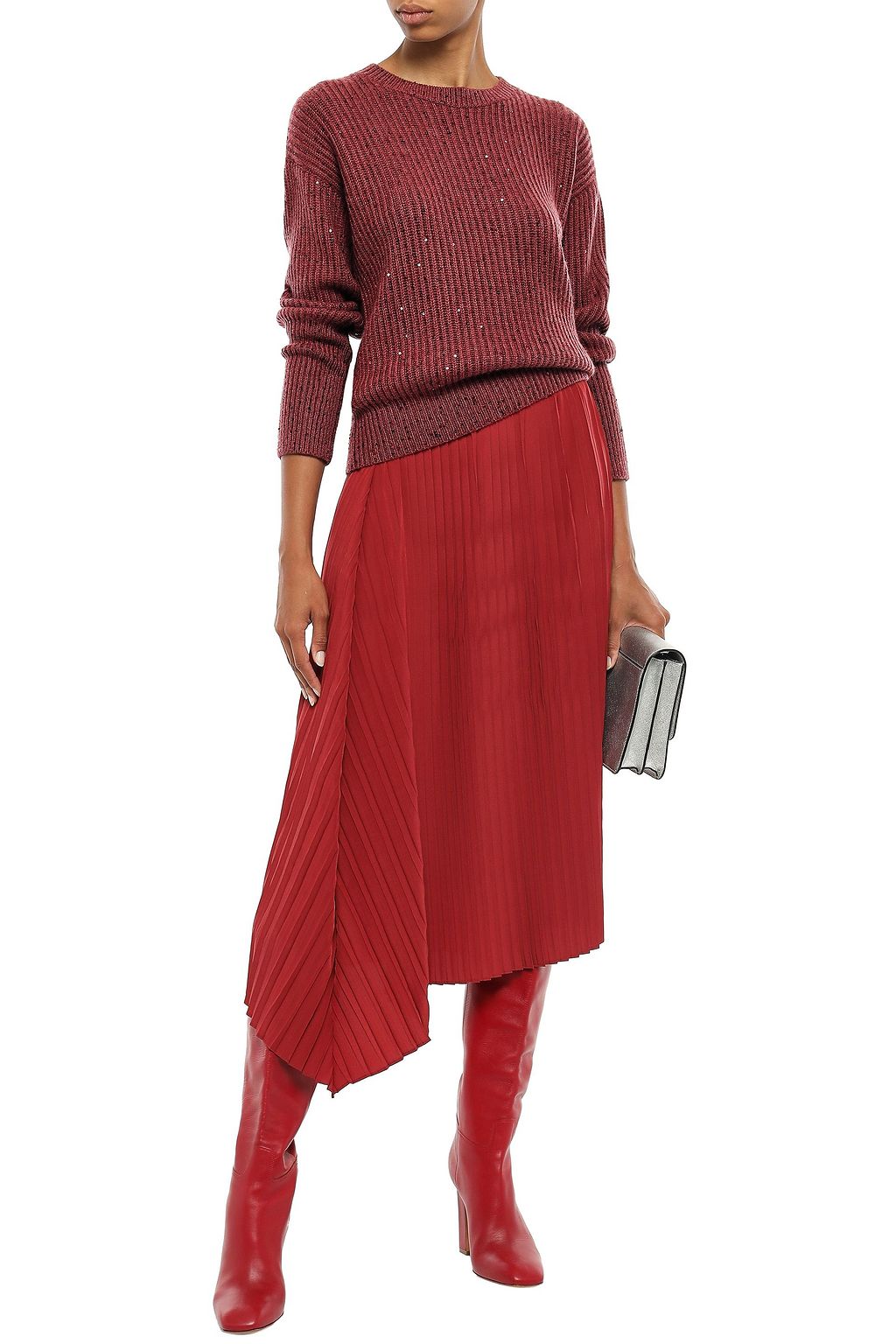 BRUNELLO CUCINELLI Sequin-embellished ribbed cashmere and silk-blend sweater