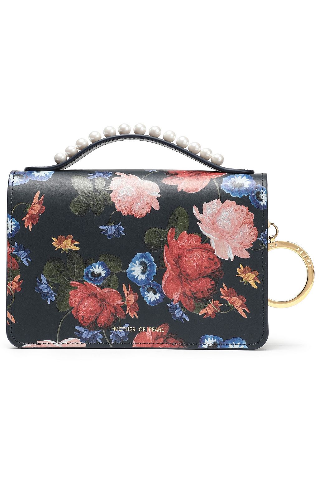 MOTHER OF PEARL Drew faux pearl-embellished floral-print leather shoulder bag