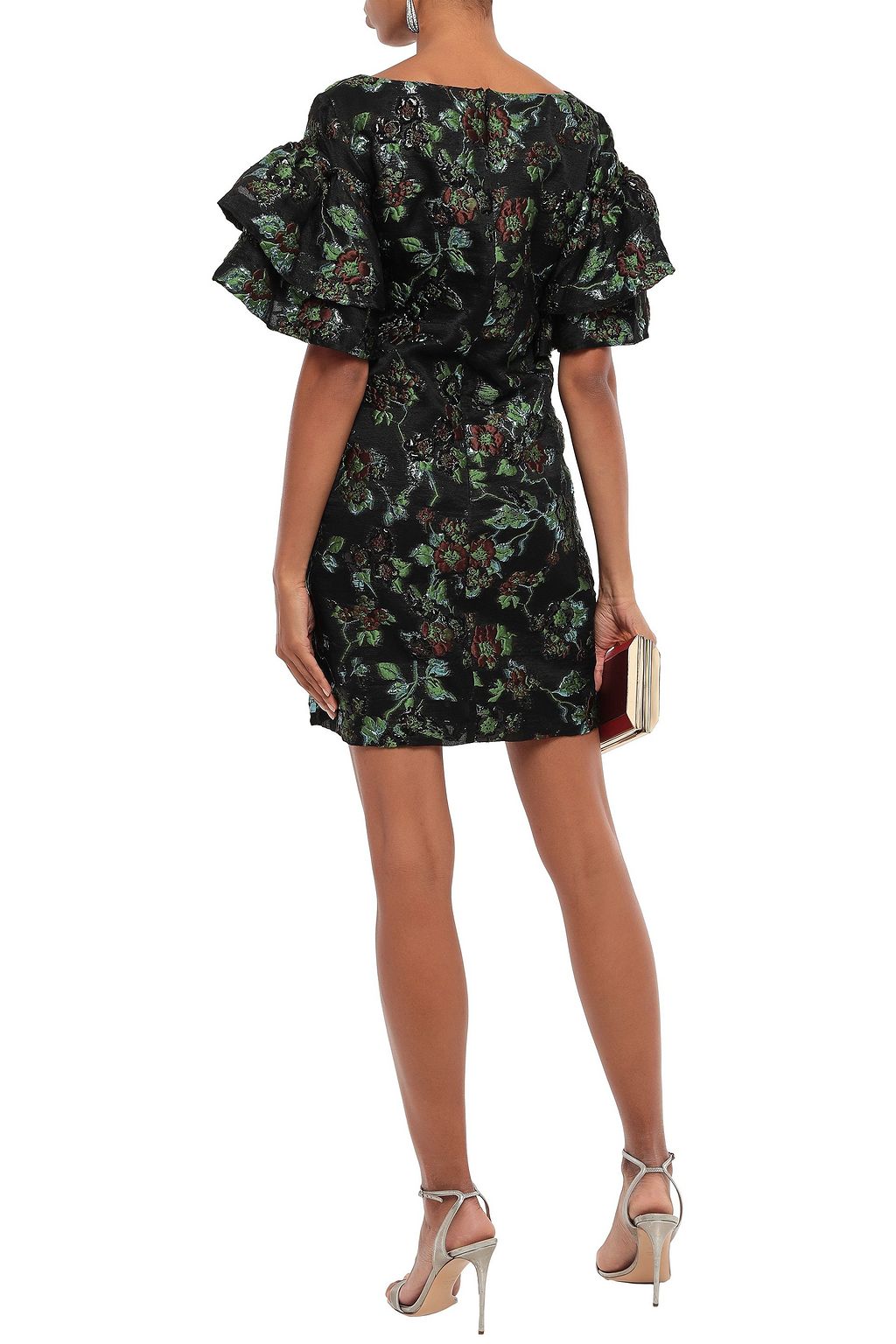 BADGLEY MISCHKA Tiered brocade mini dress