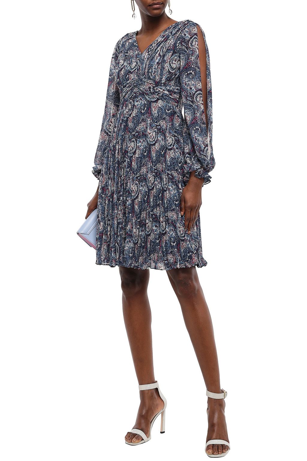 MIKAEL AGHAL Pleated cutout printed crepe dress