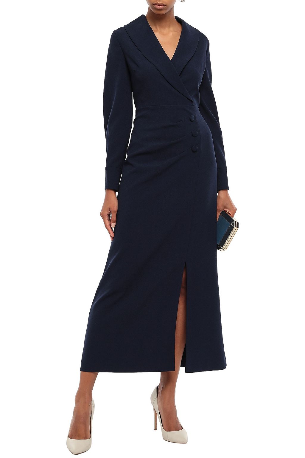 MIKAEL AGHAL Wrap-effect button-embellished crepe maxi dress