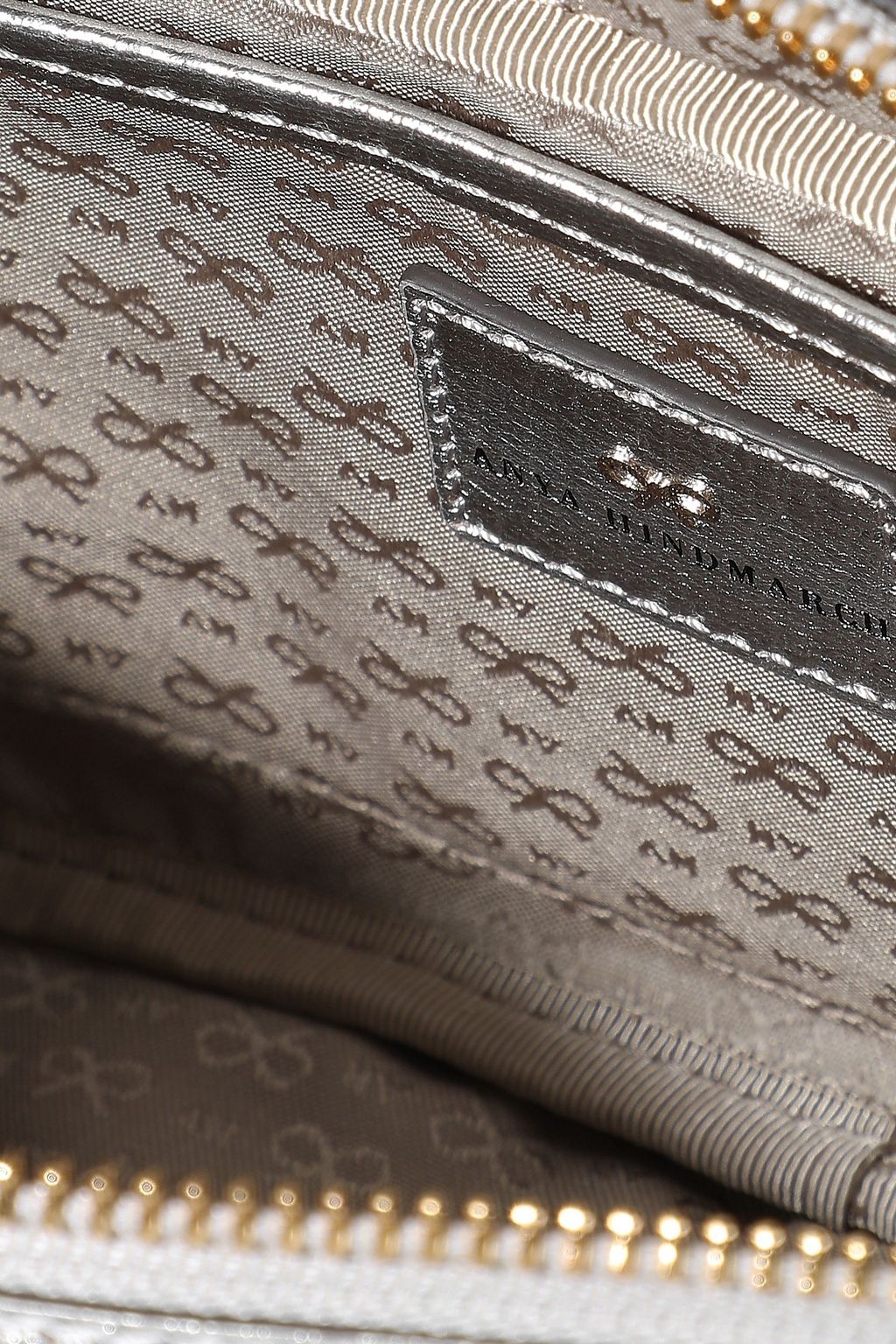 ANYA HINDMARCH Appliquéd metallic textured leather-trimmed shell cosmetics case